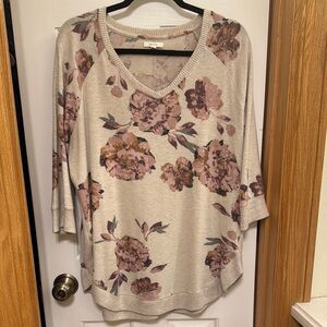 Maurices Cream Floral Blouse Relaxed Fit